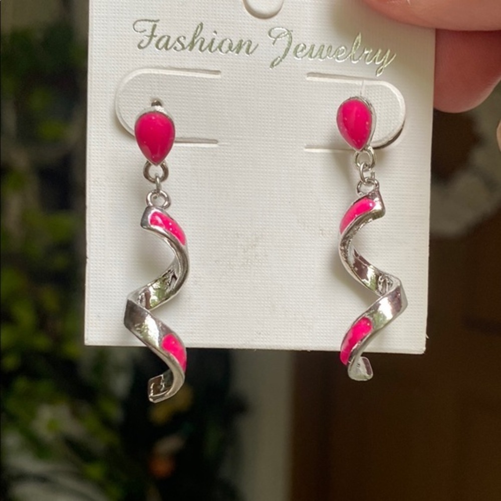 Silver and Pink Swirl Earrings